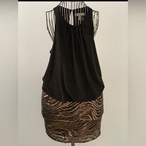 ✨ Aidan Mattox Black & Gold Sequin Cocktail Dress – Size 10 ✨